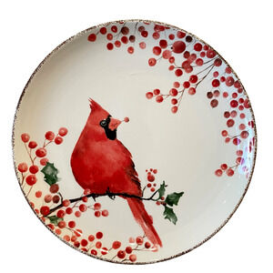 Potter’s Studio Red Cardinal Holly Berries CHRISTMAS Salad Plate Set of 2 NEW